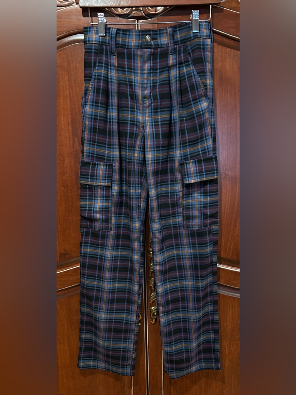 Plaid Cargo Pants in Blue and Purple